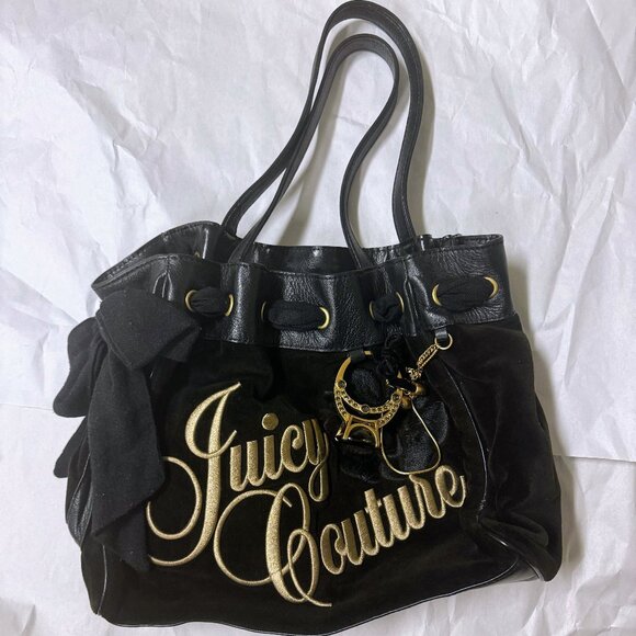 Juicy Couture - Y2K Vintage Juicy Couture Black Velour Daydreamer Bag Purse Tote - Picture 1 of 4